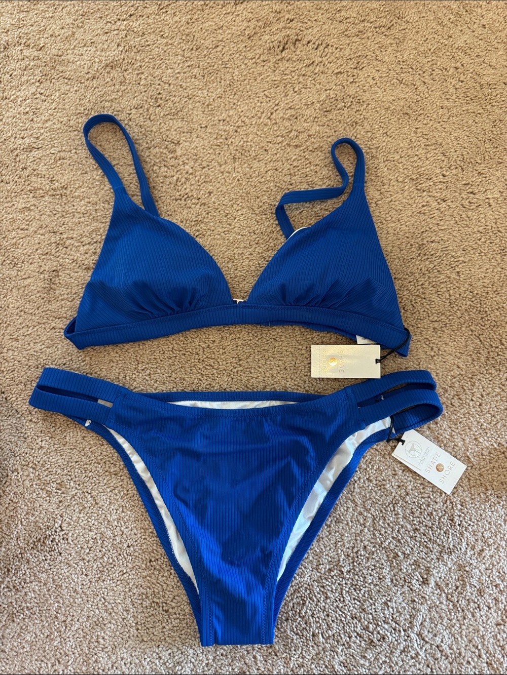Shade & Shore Royal Blue Ribbed Triangle Bikini Set